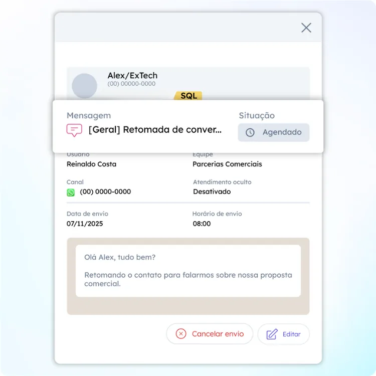 Tela da plataforma Connect+: Mensagens Agendadas