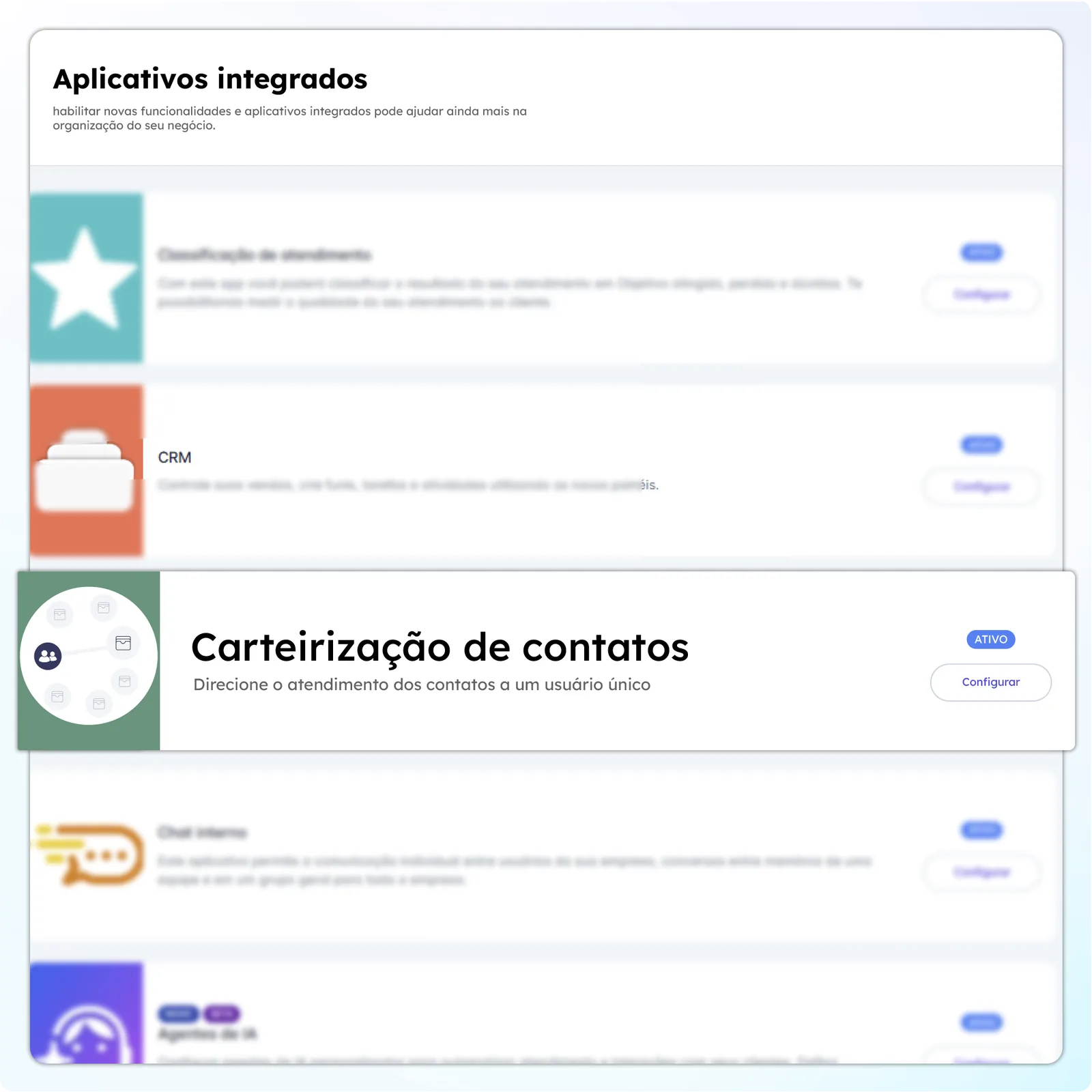 Tela da plataforma Connect+: Carteirização