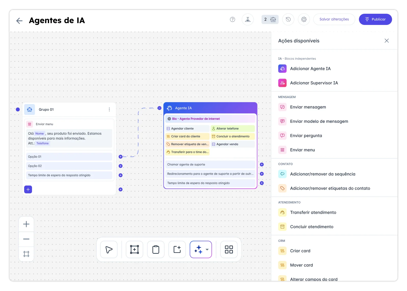 Tela da plataforma Connect+: Chatbot de Atendimento